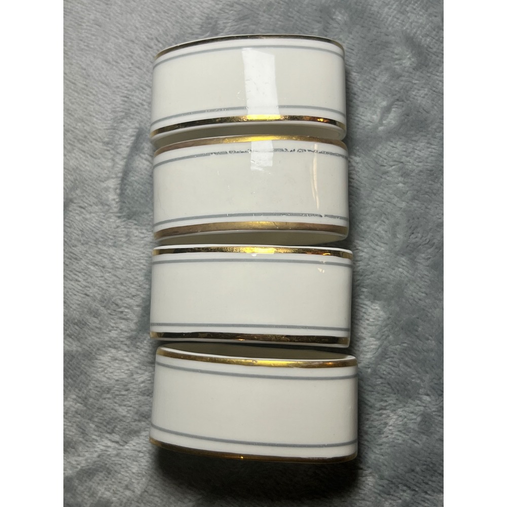 Vintage English Porcelain Napkin Rings White Gold‎ Trim Regency Dining Set 4